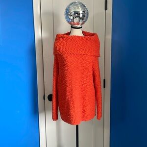 Vibrant Orange Cowl Neck Sweater with Cozy Texture